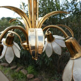 Lustre laiton et fleurs en pétales de nacre