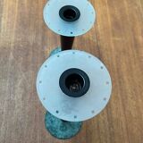 Vintage postmodern Italian wooden and stone candle holders, 1980s, set of 2.