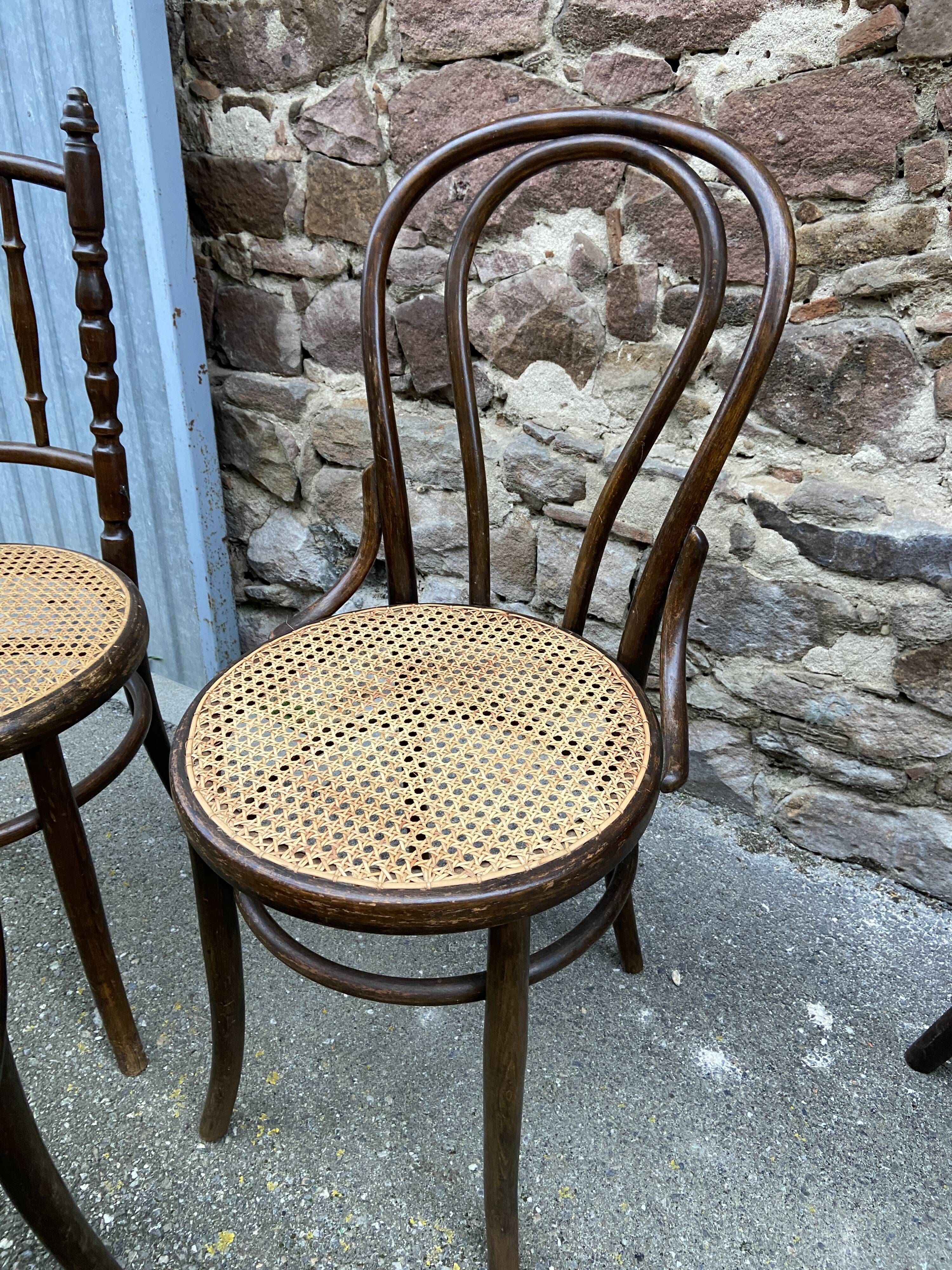 Set of 6 Thonet Fischel restaurant bistro chairs mismatch curved wood