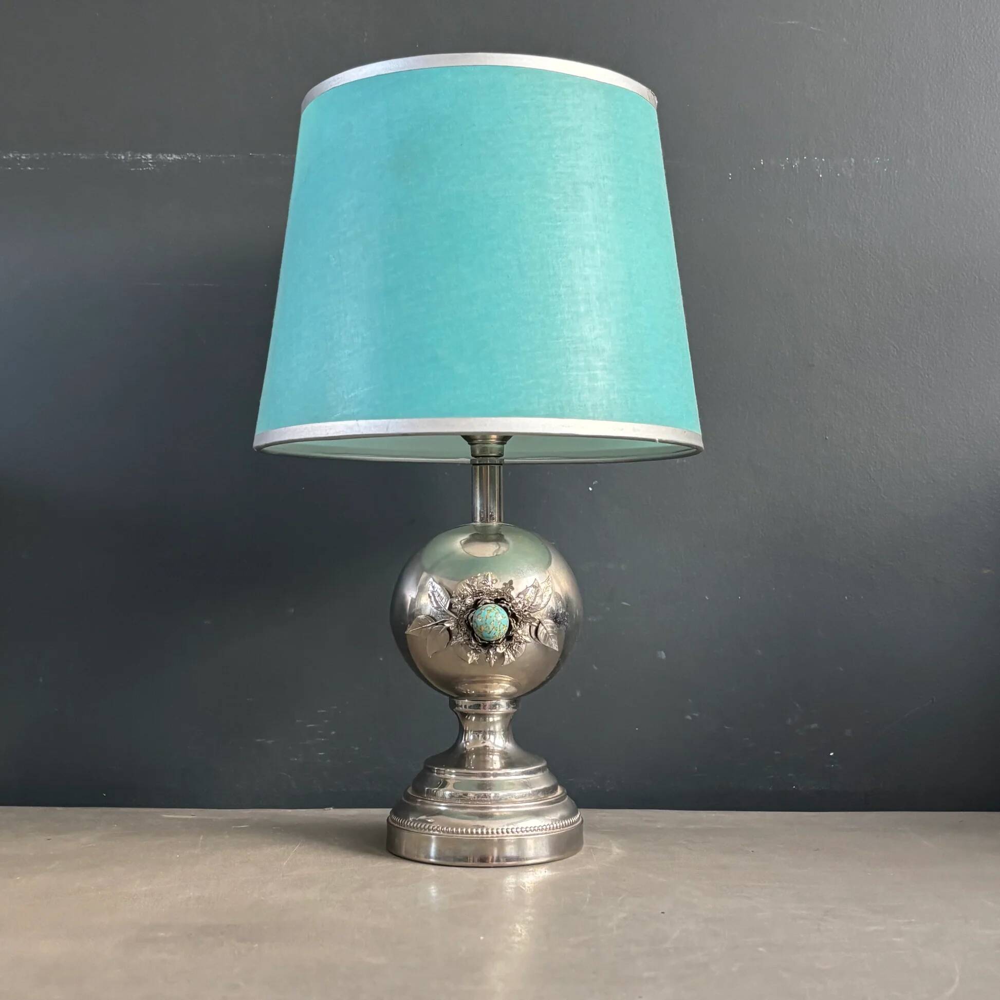 Chrome and turquoise metal table lamp