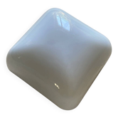 Square wall-mounted ceiling light in white opaline glass, 20 cm, vintage.