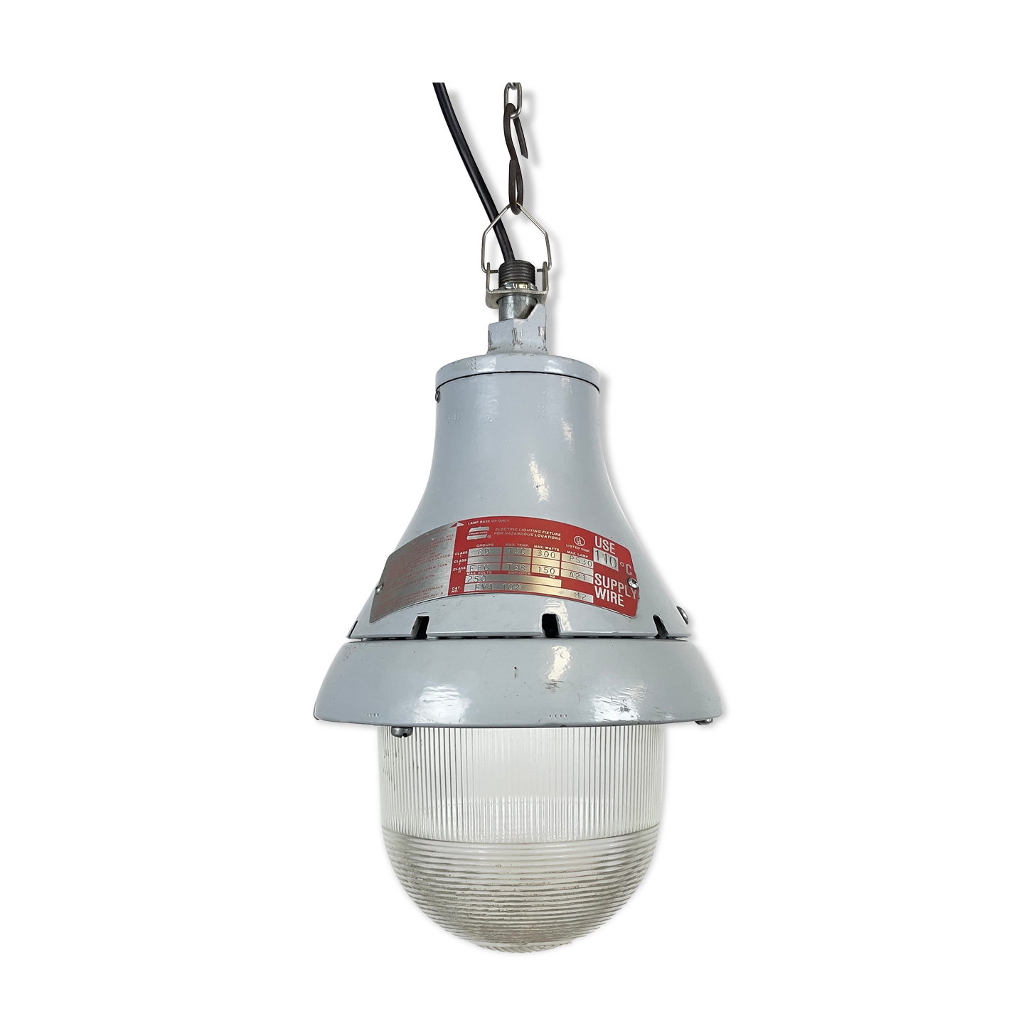 Grey industrial explosion proof light from Crouse-Hinds, 1970s