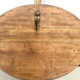 Table ronde moderniste chêne massif, piètement cylindrique pin, DLG Perrian