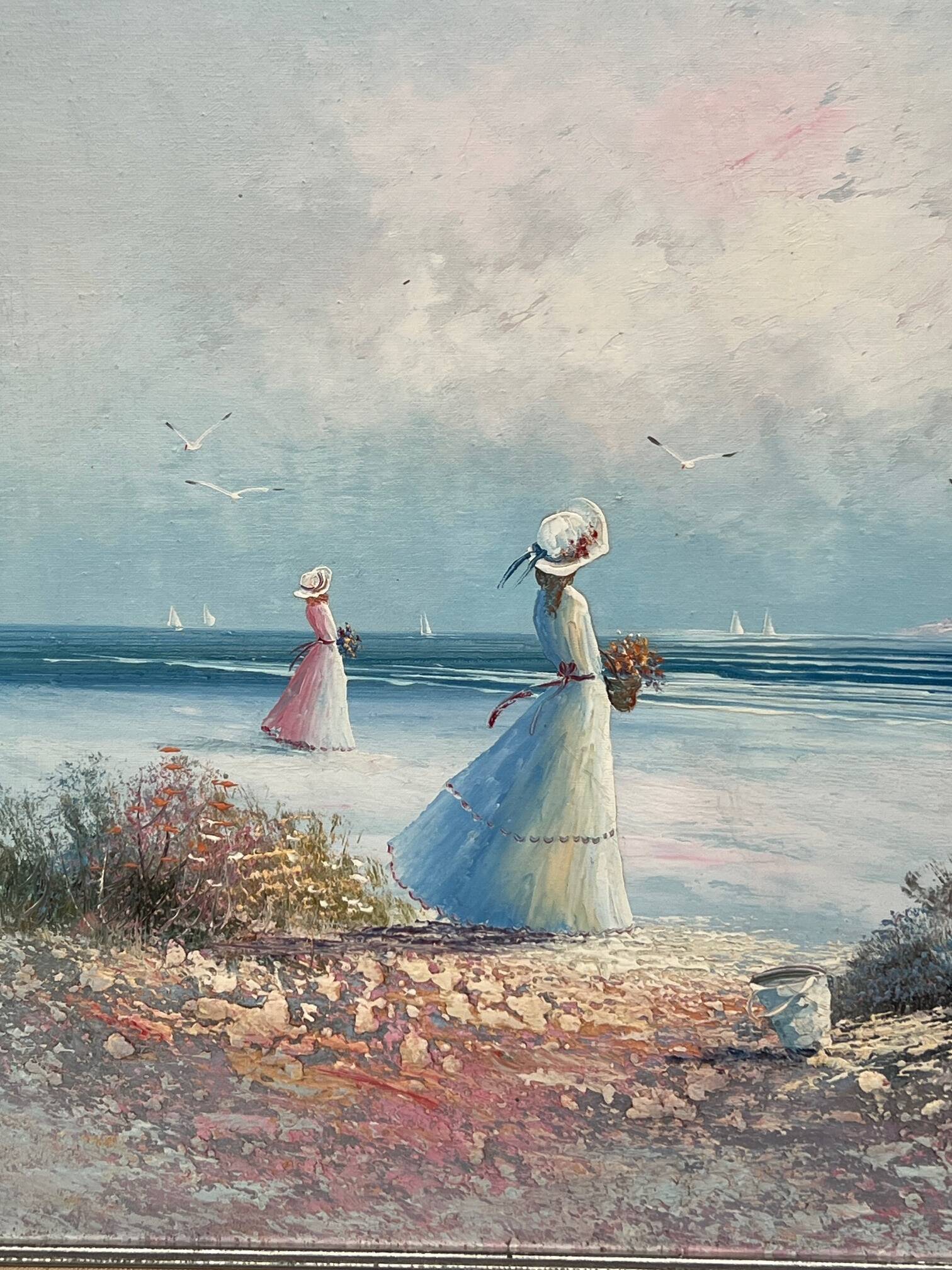 J. Miller. "Riverside Walk." Oil on canvas. Impressionism.
