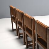 Set of 4 Minimalist Art Deco Dining Chairs in Cowhide, Netherlands, 1940s