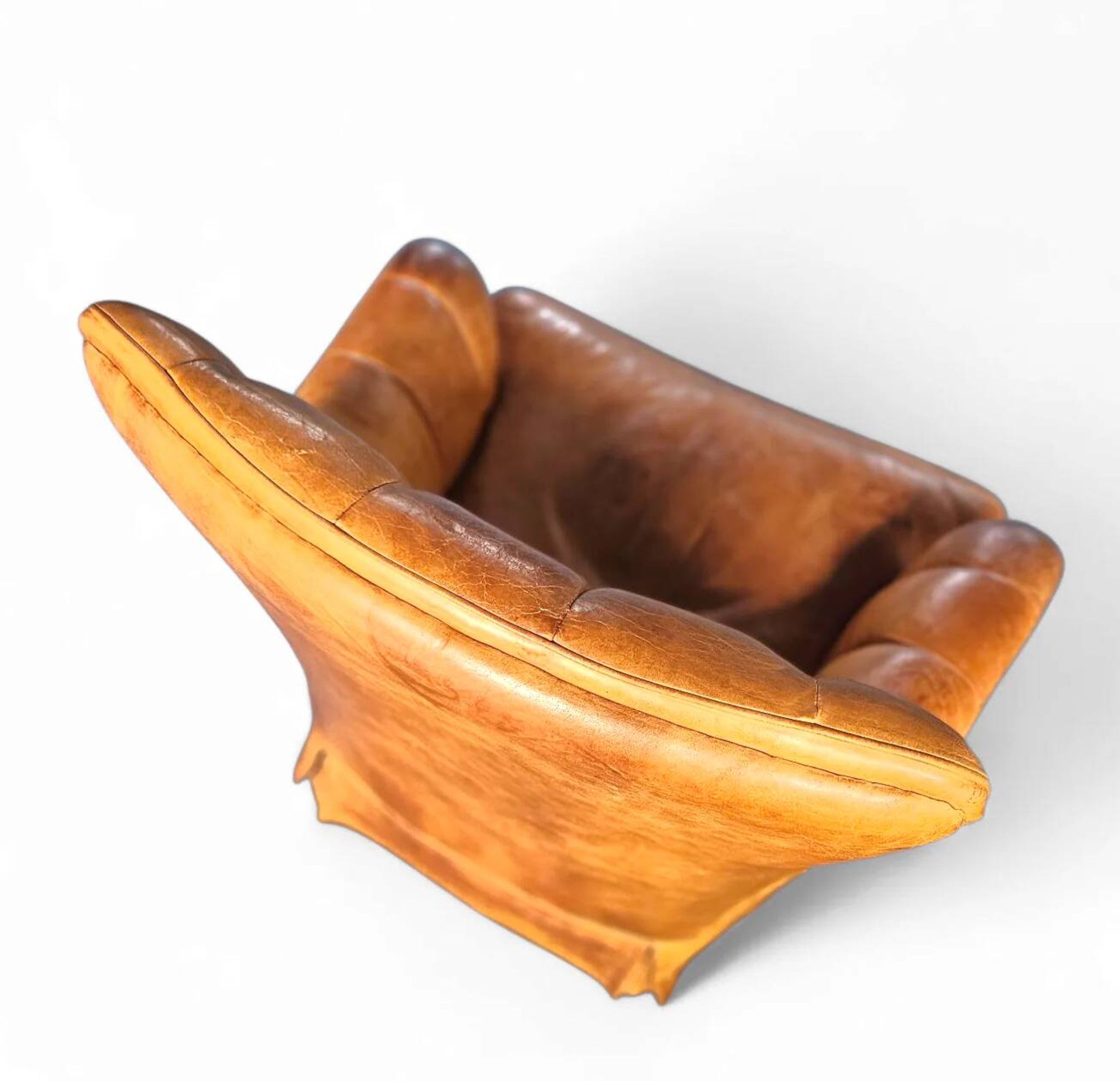 Sheep leather club chair 1970s with magazine holder