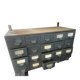 Industrial metal workshop cabinet, 20 drawers, original patina.