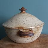 Soup tureen, vegetable dish in Puisaye stoneware signed by Jean-Pierre Prud’homme.