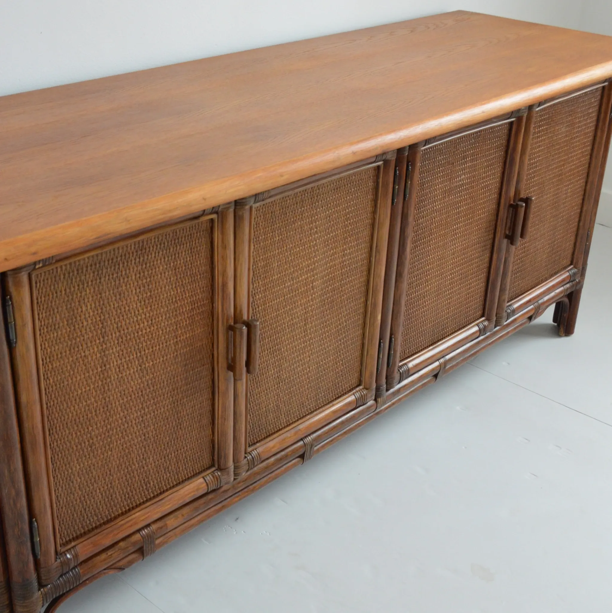 Buffet / Wooden and rattan sideboard 1960s / 1970s vintage