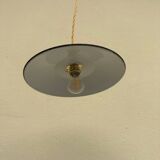 Old industrial black and white vintage enameled sheet metal pendant light