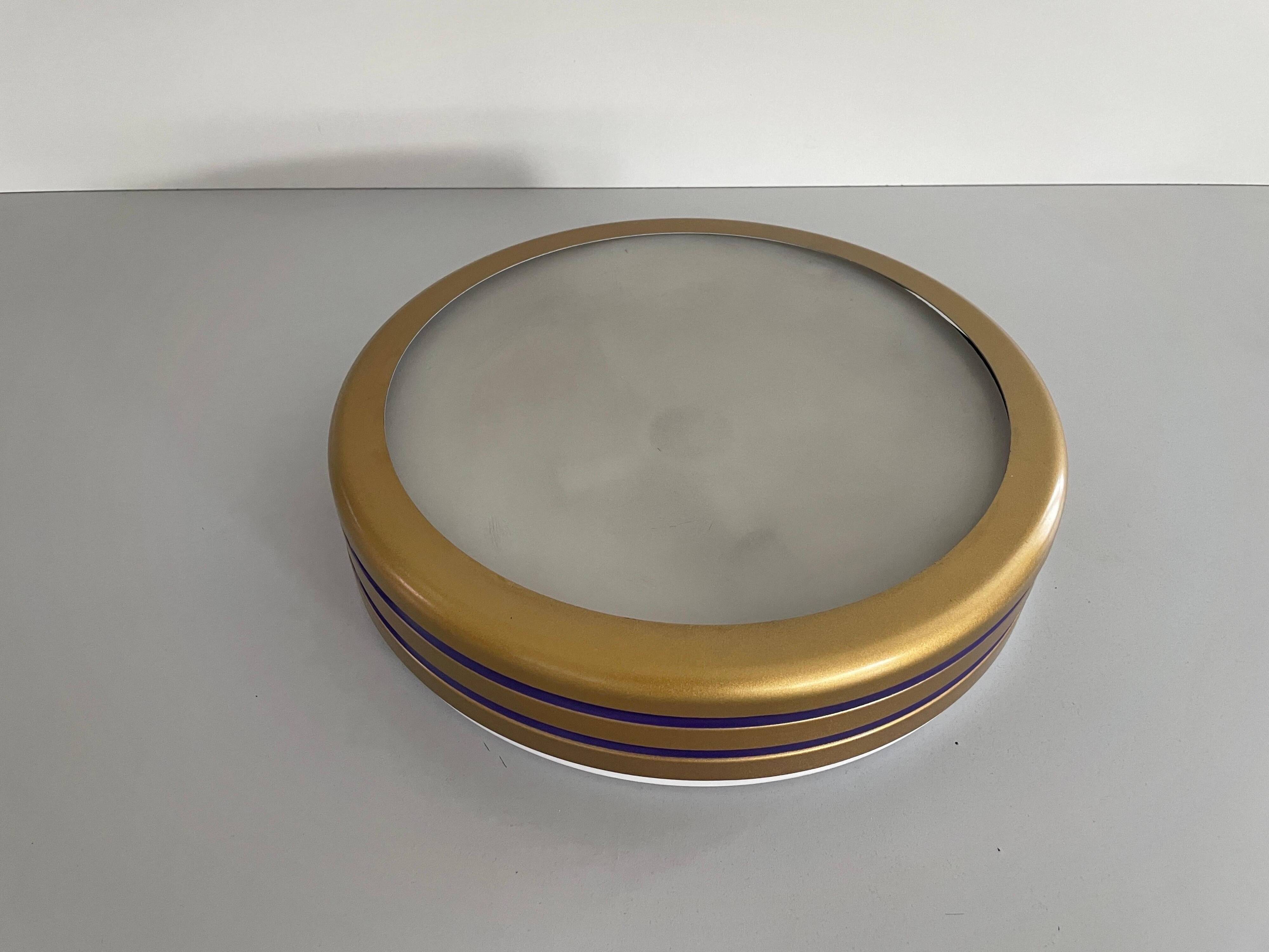 Design/One, flush lamp in glass, gold and brown metal, 1960s, Germany