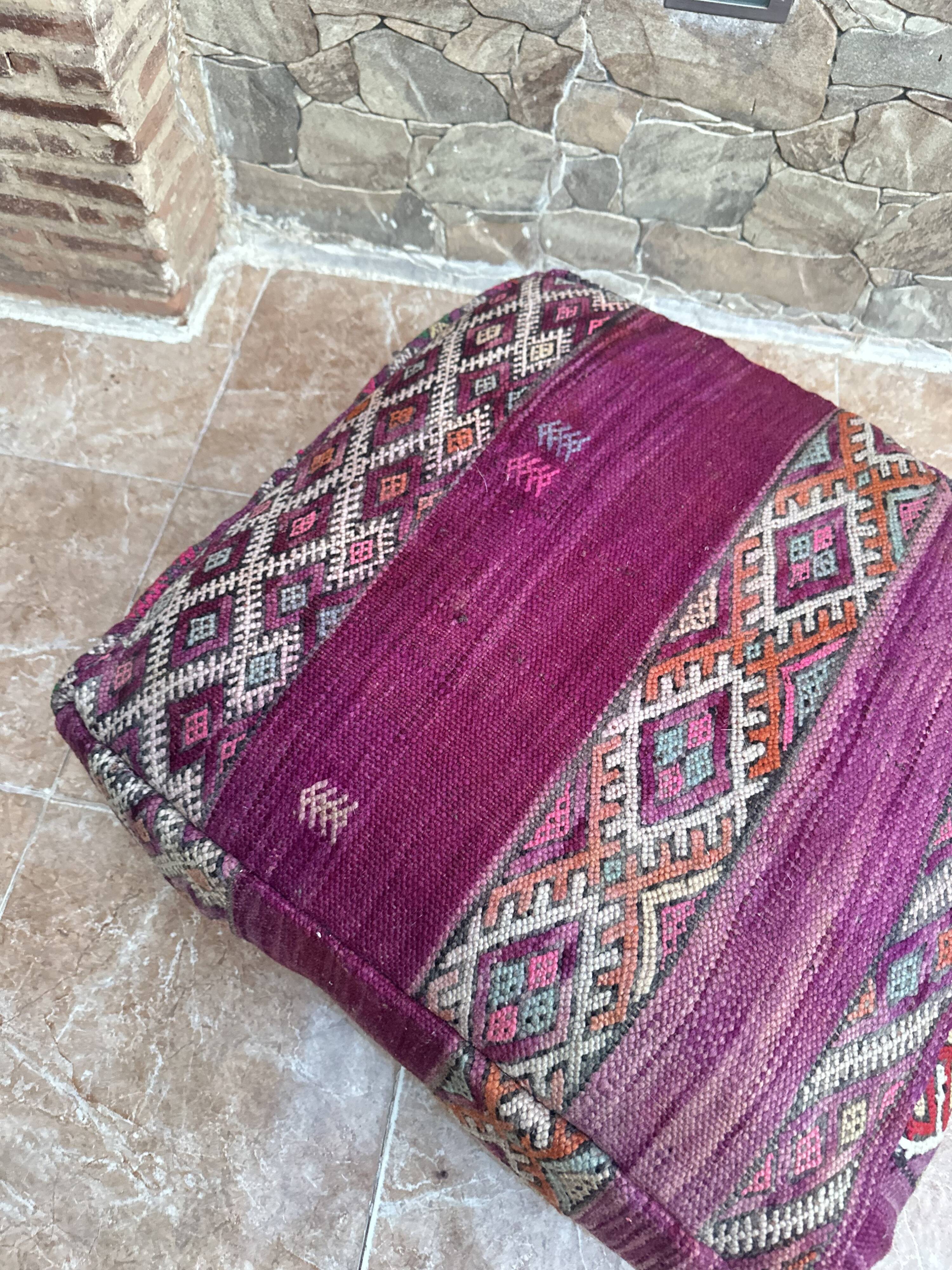 Handmade Berber Kilim pouf, floor cushion.