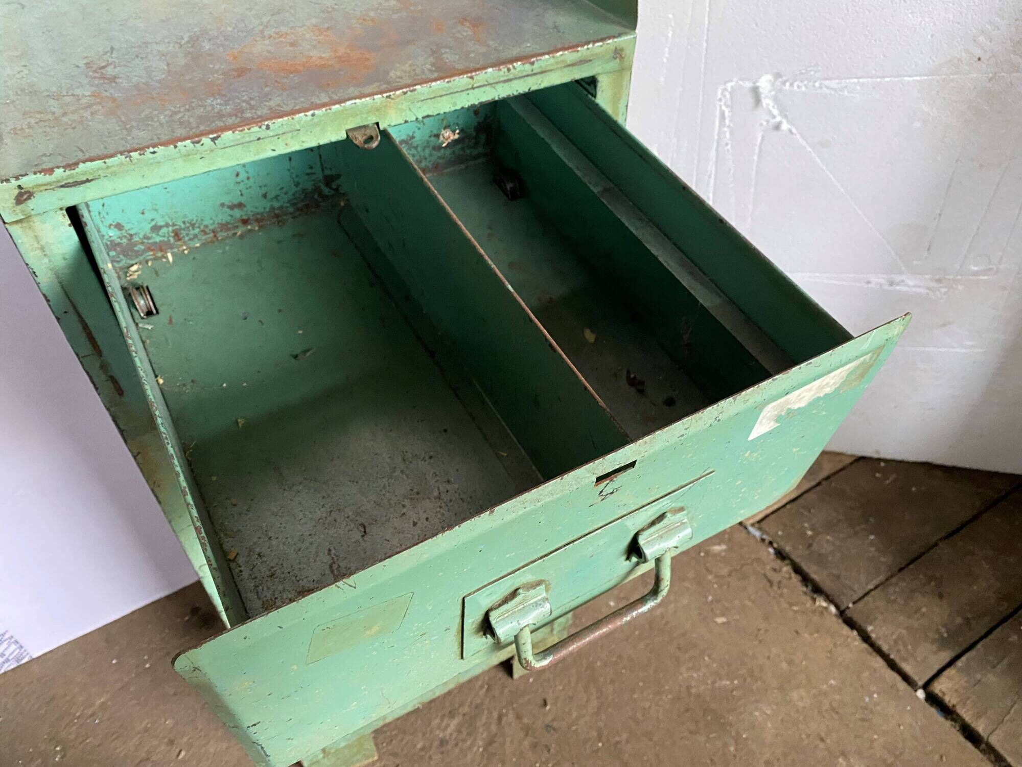 Cabinet with 1 door and 1 industrial metal drawer, 1950