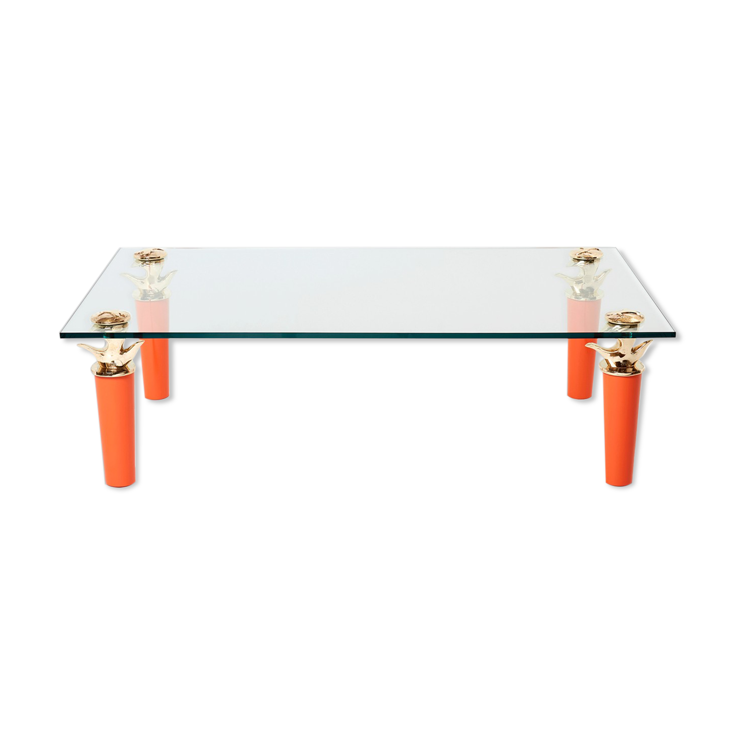 Table basse laque orange bronze verre signée Garouste & Bonetti 1995