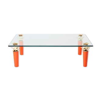 Table basse laque orange bronze verre signée Garouste & Bonetti 1995