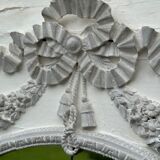 Louis XVI style fireplace mirror, carved wood trumeau with white and grey highlights, 18th century