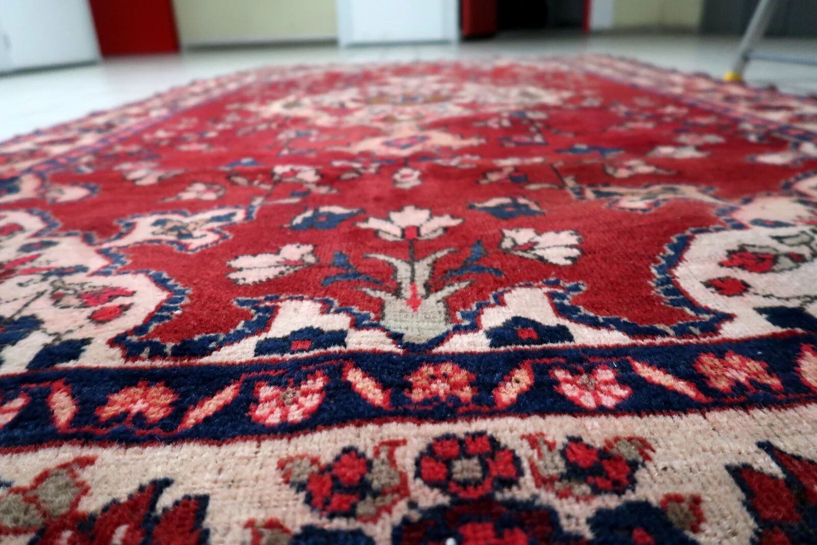 Antique handmade wool Malayer rug 4.9' x 8.6' circa 1920s - 1C1285
