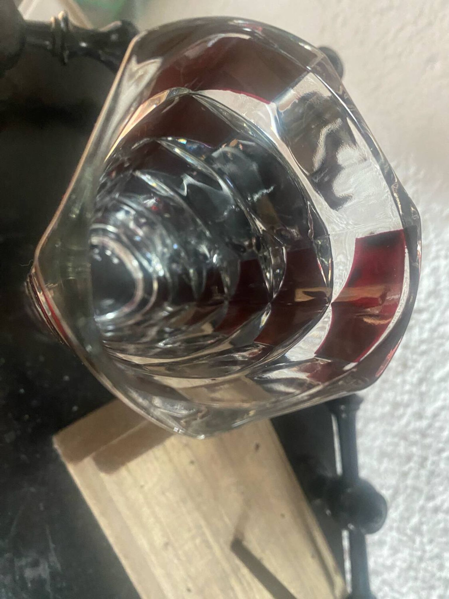 Vintage garnet glass geometric vase