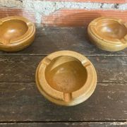 Set of 3 Vintage Beige Stoneware Ashtrays Made in France