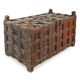 Large wooden and metal chest with red patina