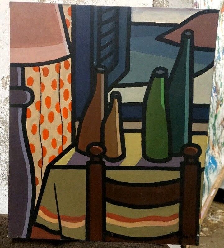 Oil painting on canvas "Still Life and Sea 7" Franco Prayer (1924) 60x50 cm