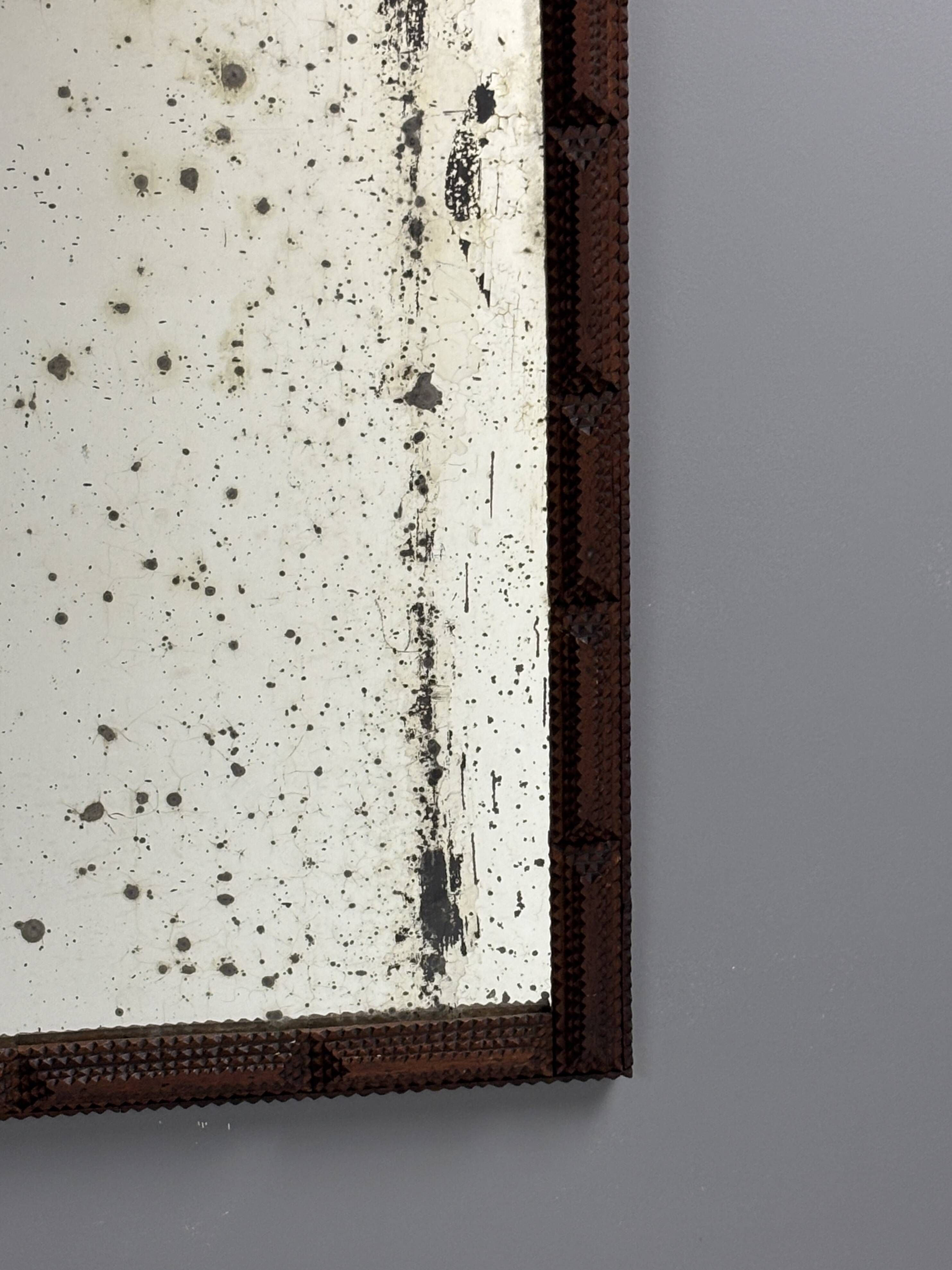 Antique tramp art folk art distressed mirror, Belgium ca 1900s