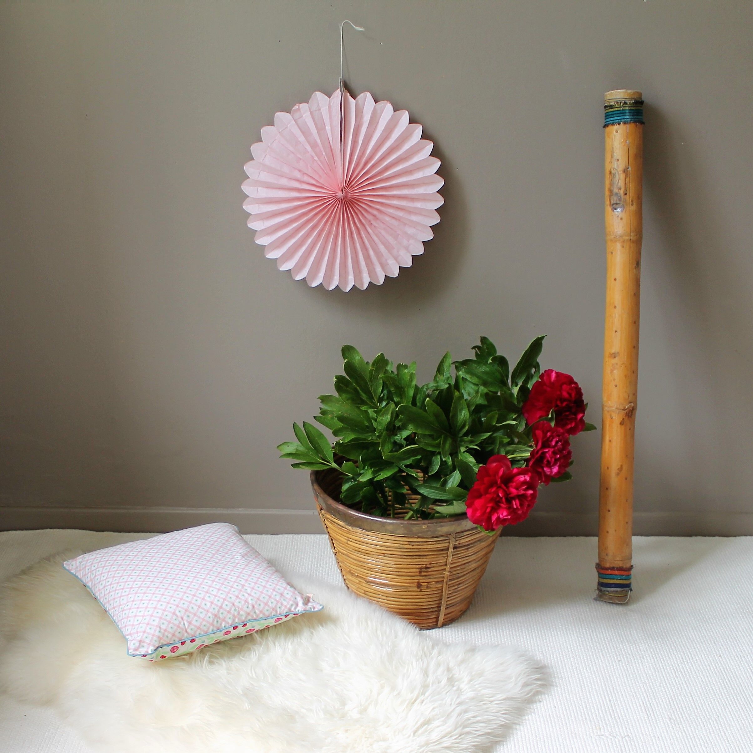 Vintage bamboo & brass basket