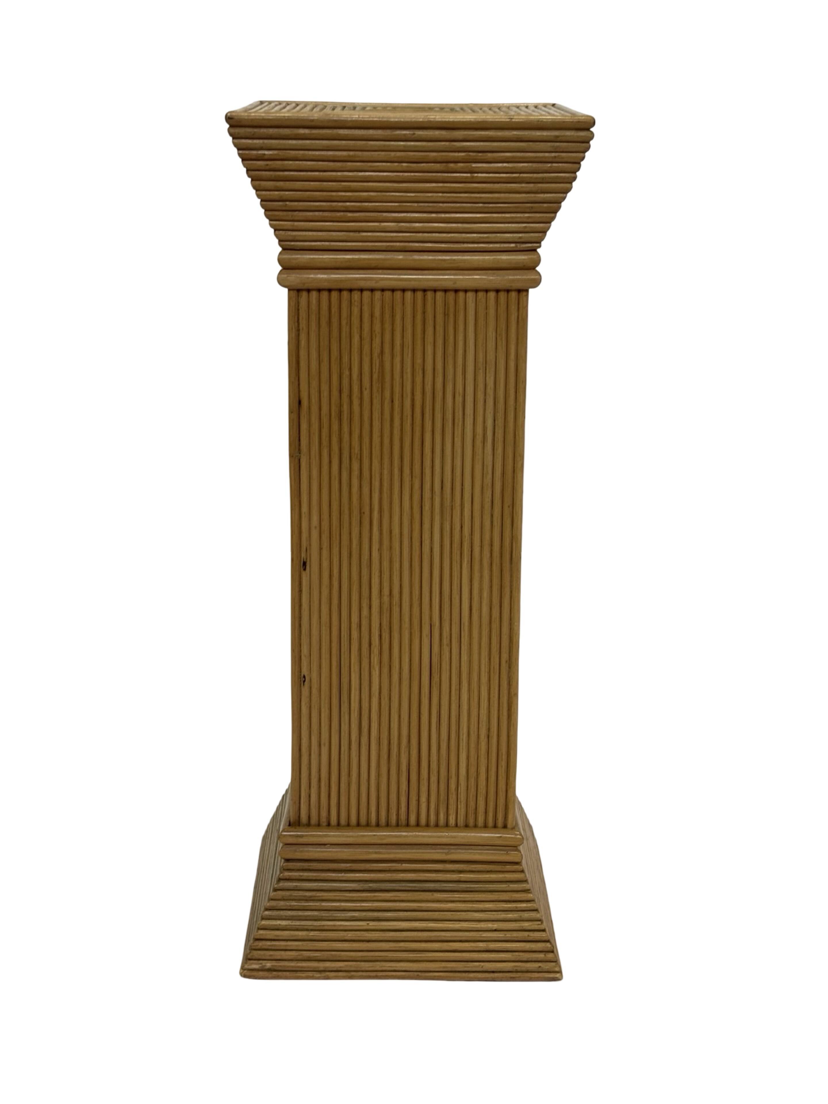 Vintage Rattan Column Planter Bamboo Bohemian Pillar '70s Rattan Mcguire