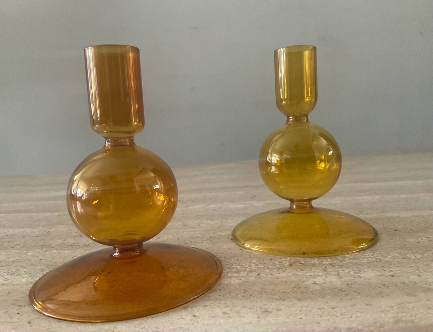 Pair of vintage amber glass candlesticks