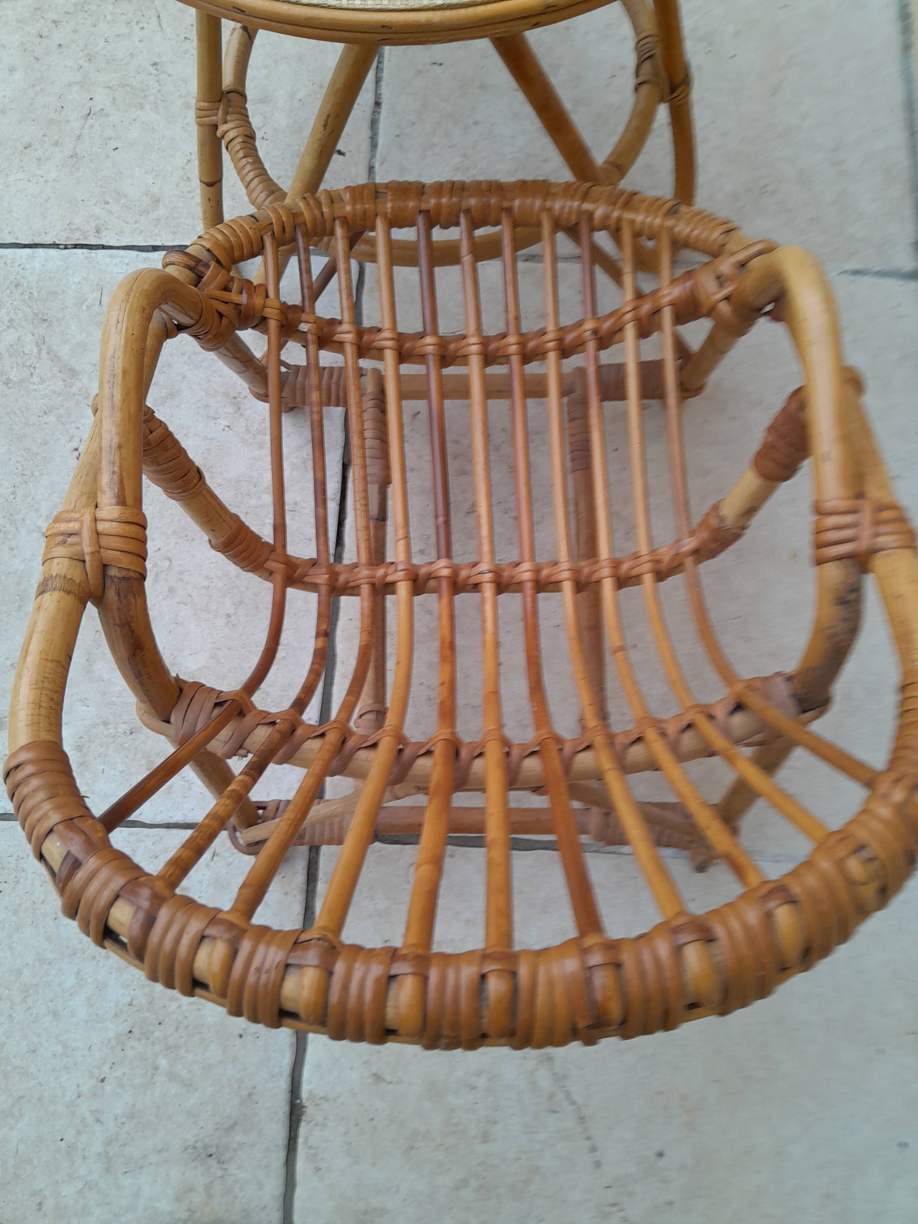 Vintage rattan children's table and armchair