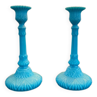 Pair of blue opaline candlesticks Portieux