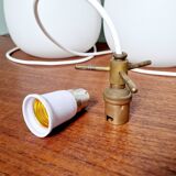 Set of 3 Scandinavian pendant lights in white satin glass, 1960s