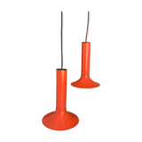 Pair of Lita metal orange pendant lights from the 70s Space Age.