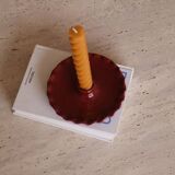 Burgundy ceramic candle holder with serrated plate