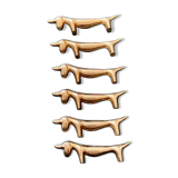 6 porte-couteaux chien en métal doré à l’or fin