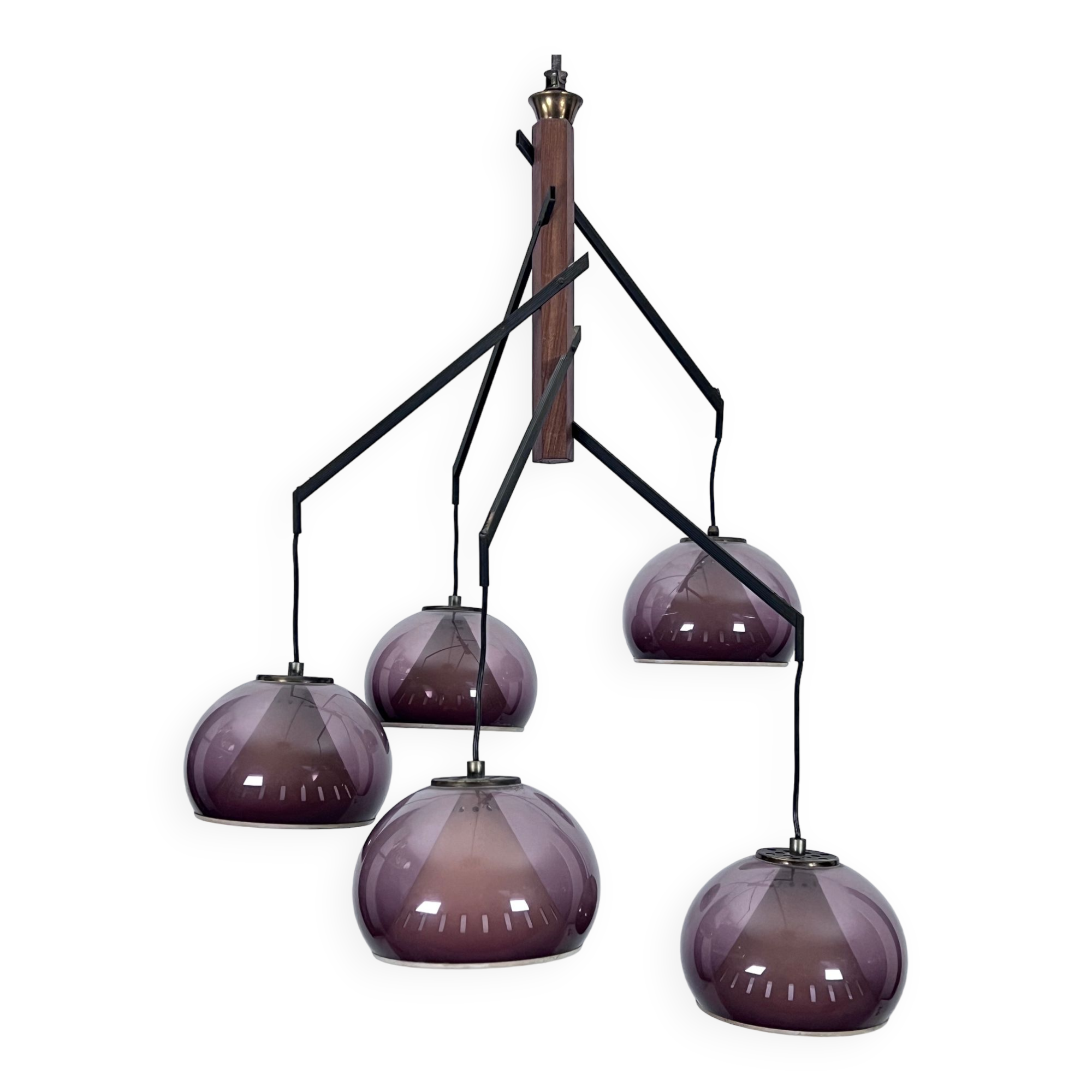 Rare Large Vintage brass and plexiglass chandelier by Lampter Milano, Italy 1950s