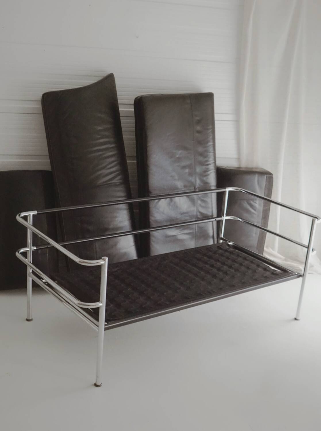 Scandinavian sofa - 2-seater leather and chrome - beke - vintage