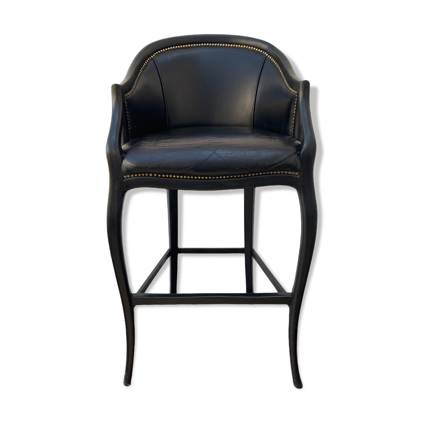 Tall black leather bar chair