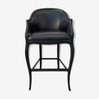 Tall black leather bar chair