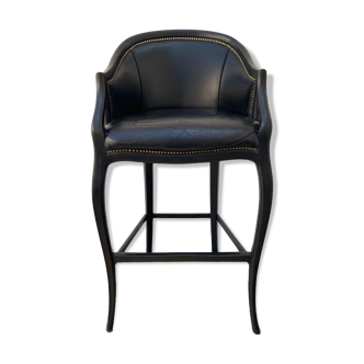 Tall black leather bar chair