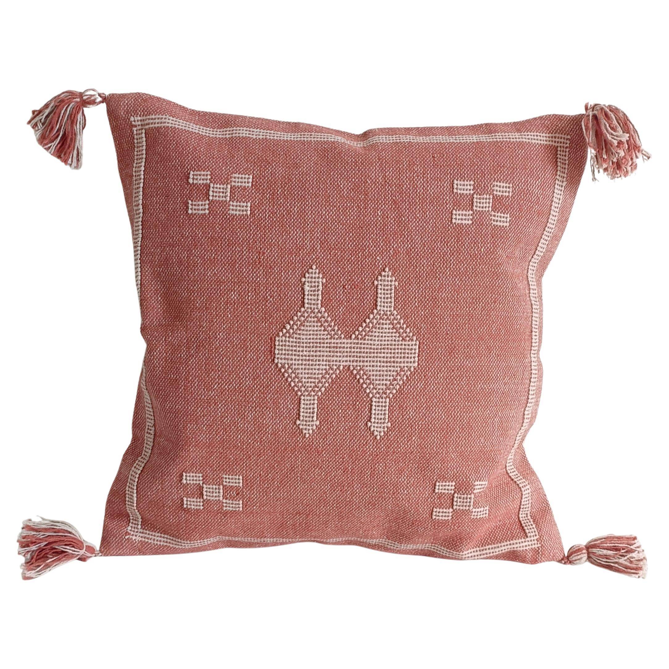 Coussin en lin marocain fait à la main, rose et crème, style mauresque, neuf
