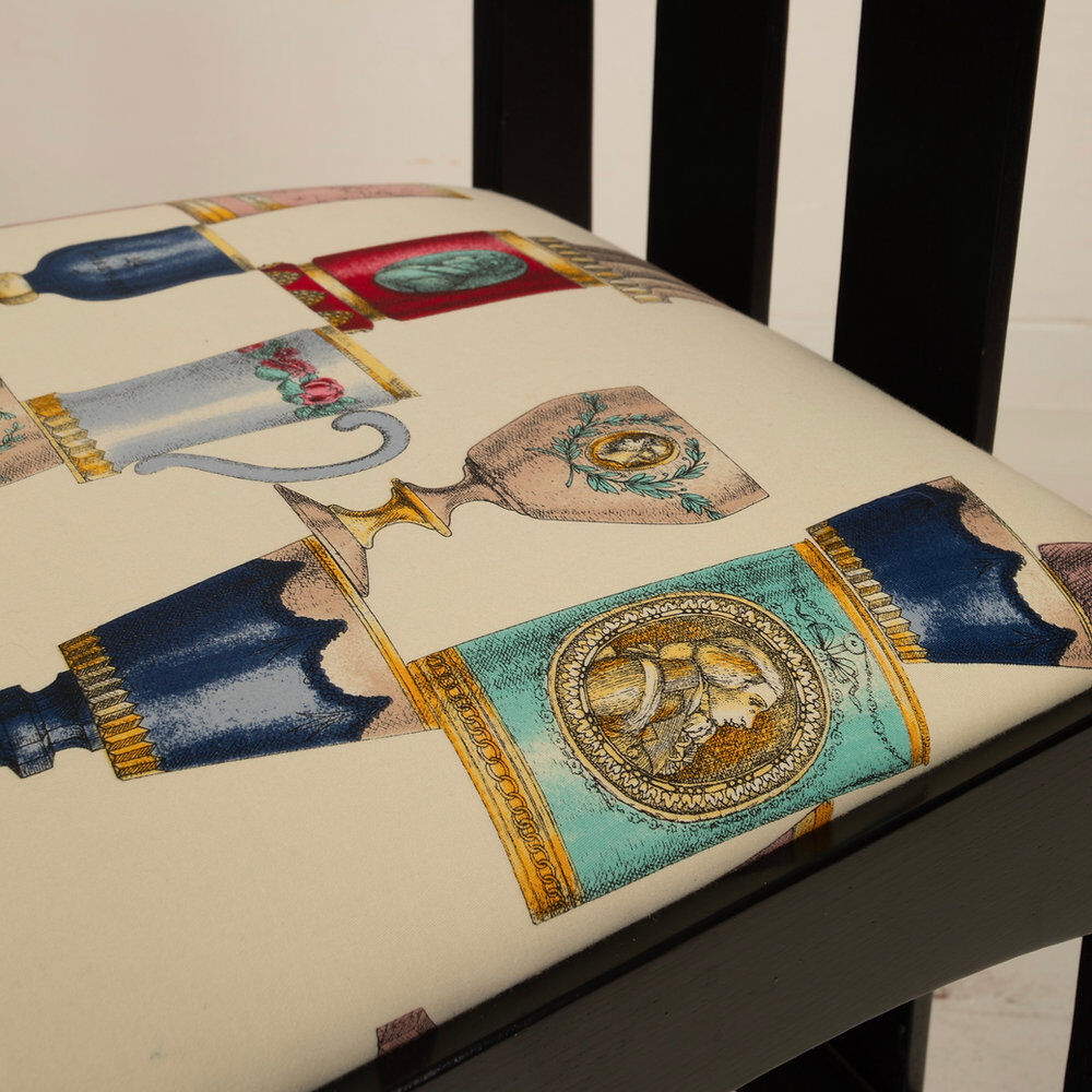 High Ingram chair by Charles R. Mackintosh for Alivar with Fornasetti fabric