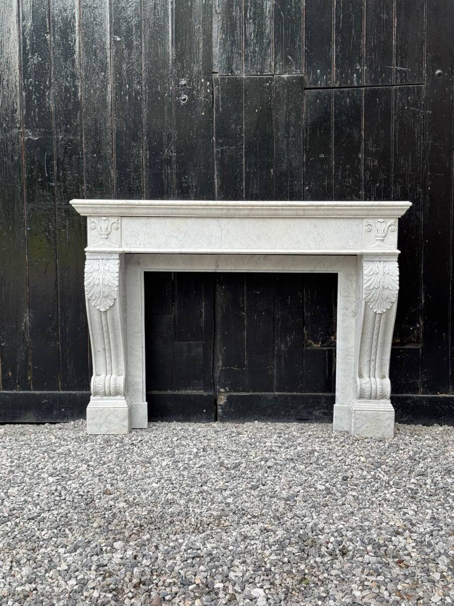 Charles X fireplace in Carrara marble, 19th century