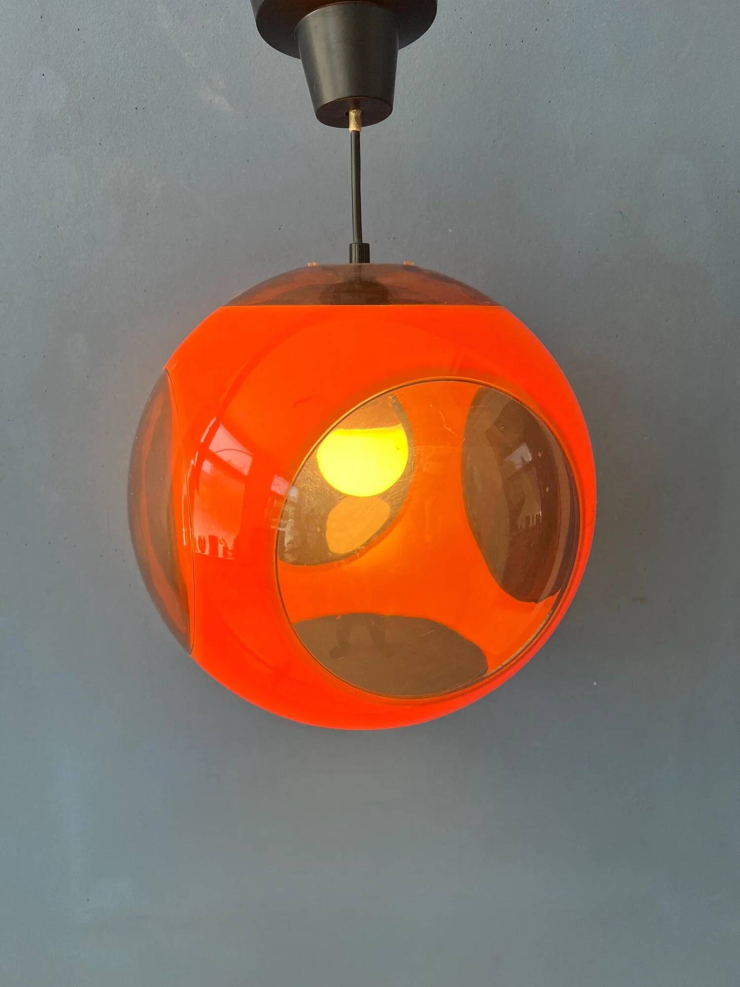 Vintage orange 'bug eye' Massive space age pendant lamp