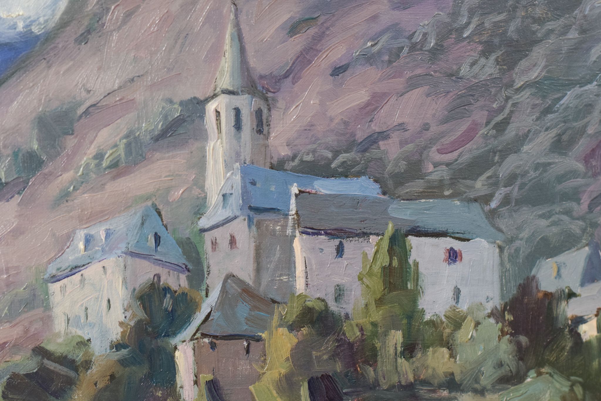 Village post-impressionniste et montagnes, Vicente Gomez Fuste