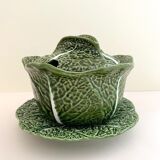 Ensemble plat et soupiere chou vert en barbotine