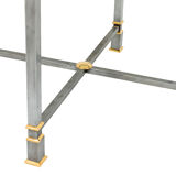 Brushed and gilded metal table, glass tray, 1970s