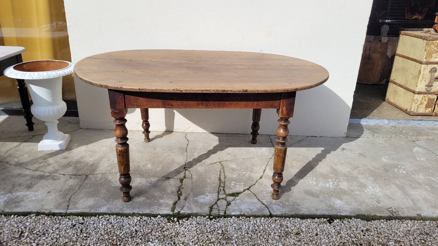 Oval Burgundy Farm Table in solid oak 19th