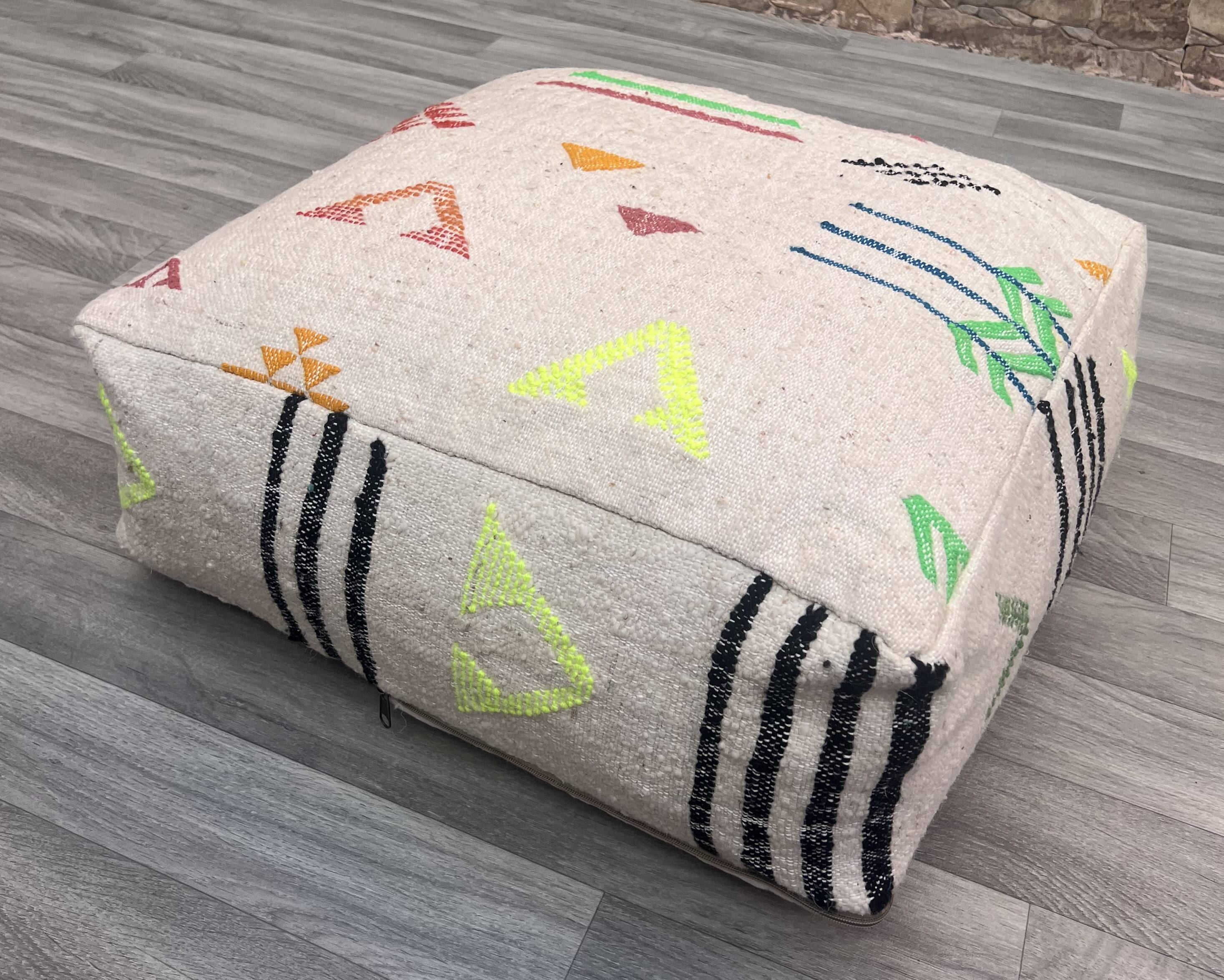 Moroccan Berber Kilim Pouf - 100% Wool and Cotton - Handwoven Floor Cushion