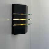 Vintage black metal and glass wall lamp, France 1980